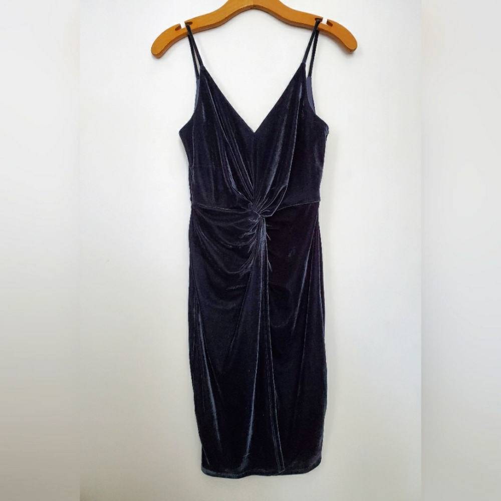 Slinky Navy Blue Velvet Wrap Minidress Size S